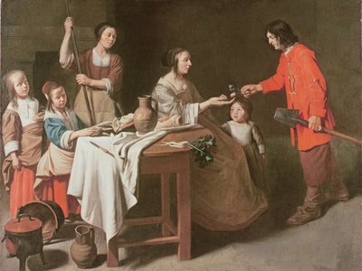 The Gardener offers flowers to his mistress by Mathieu Le Nain